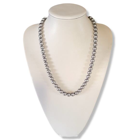 8mm Round Gray Platinum Silver Glass Pearl Bead Strand Necklace 24" - Picture 1 of 4